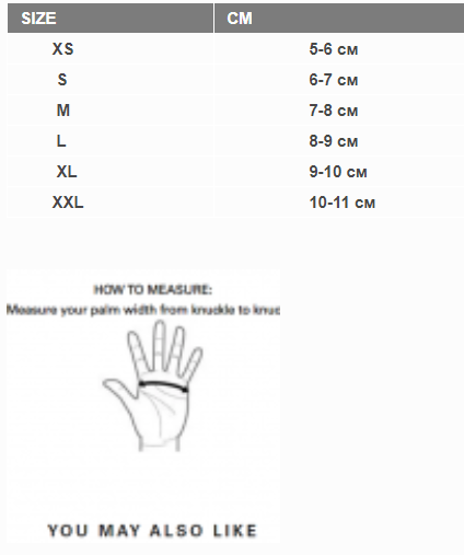 Таблица размеров перчаток из неопрена